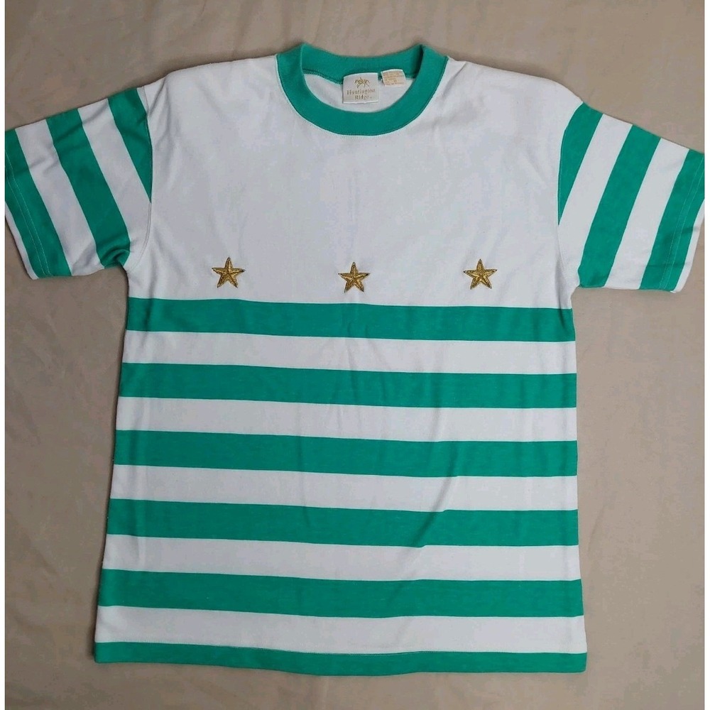 Vintage Striped T Shirt 80s 90s Preppy Nautical Green White Retro Core Top